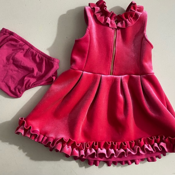 Hot pink velvet baby holiday dress. Size 18 month. - Picture 2 of 4